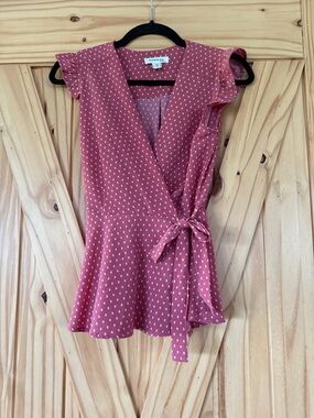 Monteau Rose-Pink Polka Dot Wrap Blouse